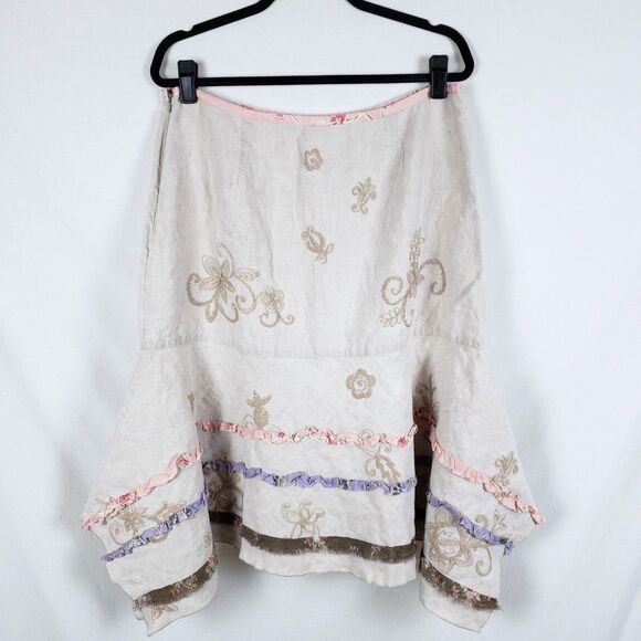 J Jill Linen Skirt Womens 16 Embroidered Romantic Boho Cottagecore Shabby Chic - Picture 4 of 12